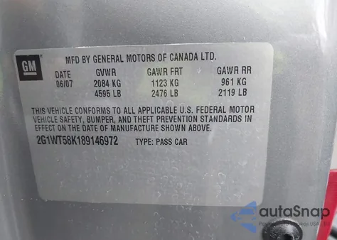 2008 Chevrolet Impala Lt из США, поврежденный, VIN 2G1WT58K189146972